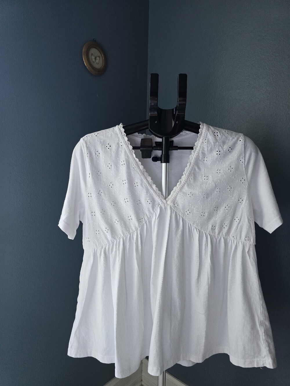 ASOS White Eyelet V-Neck Peasant Top